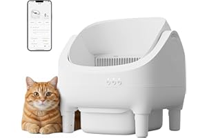 WARCAT Litter Box – Open-Top Design, Electric Automatic Self-Cleaning Cat Litter Box, Easy Odor Control, Smart APP, 15L Large Waste Bin, Trash Bags & Mat Included (White)