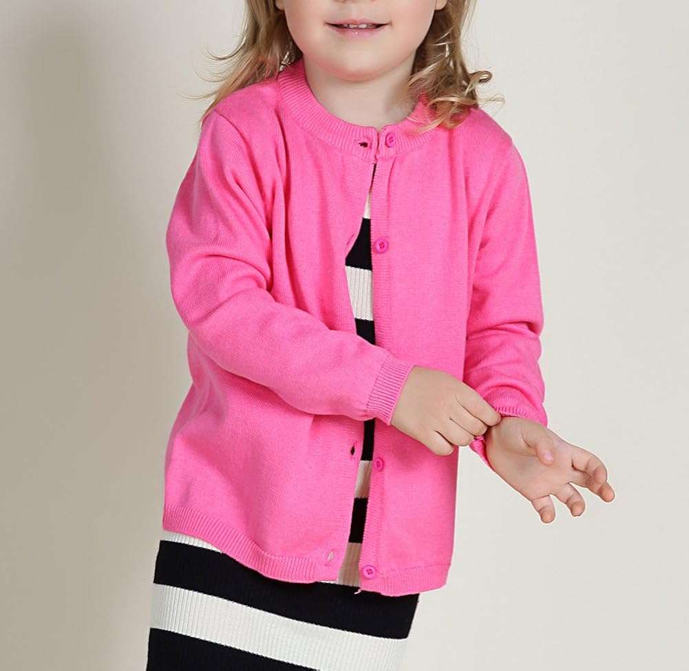 RJXDLT Girls Crewneck Cardigan Long Sleeve Children Button Cotton Sweater Uniform Sweaters for Little Girls: Clothing