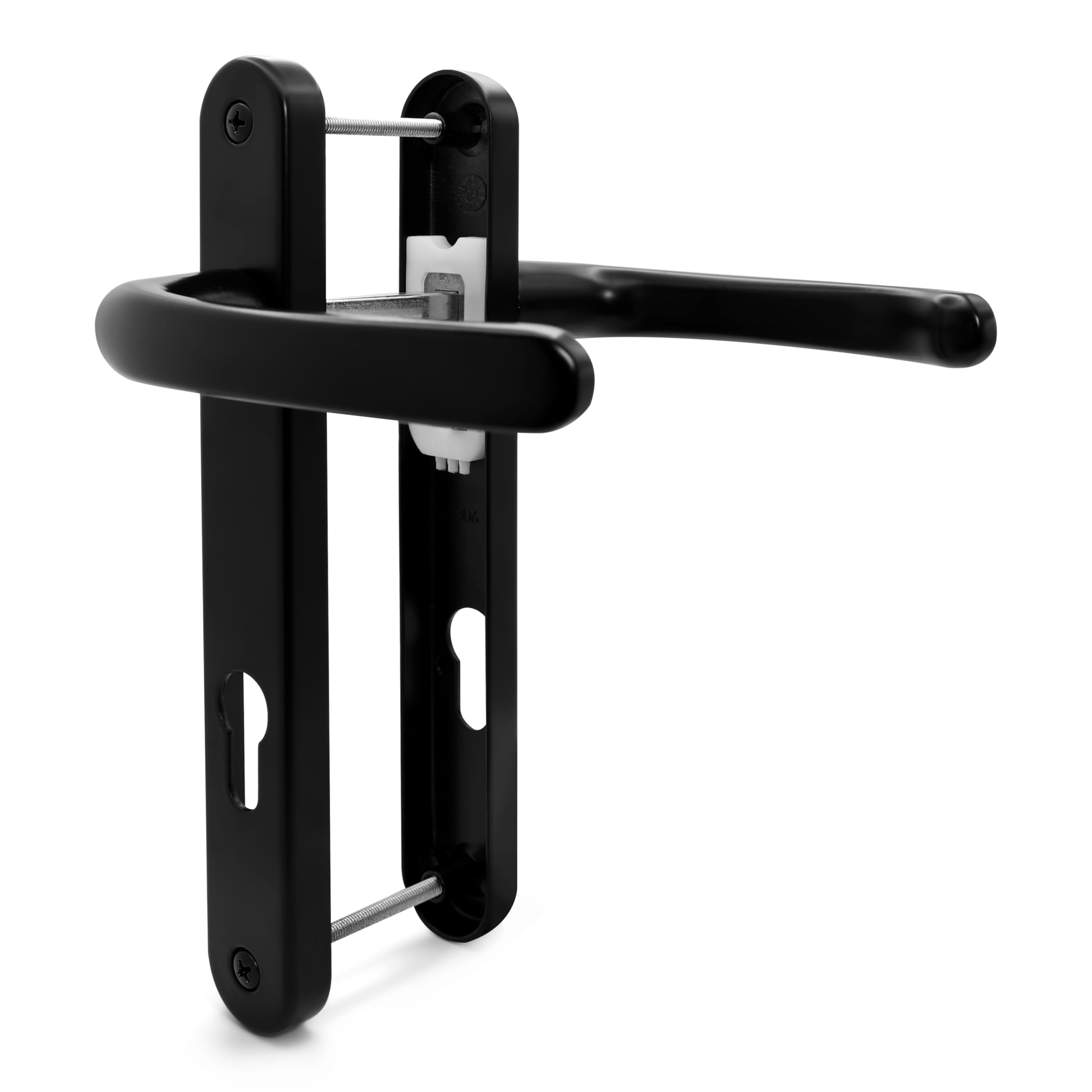 TSS Black UPVC Door Handle Pair, Sprung, 92mm PZ, Lever Lever, 203mm Screw to Screw, Backplate 232mm x 32mm - Replacement PVC Door Handle in Black, Suits Everest/Asgard