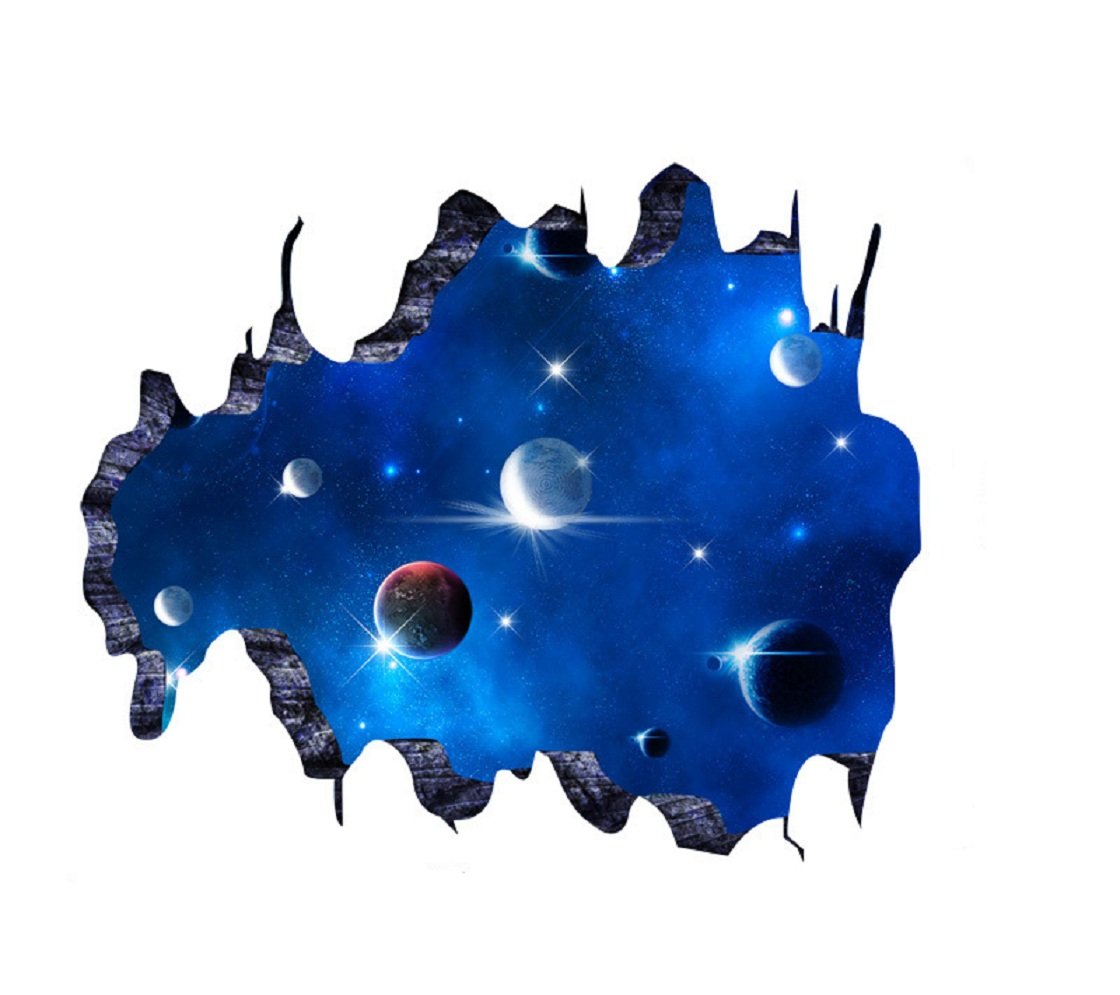 3D Smashed Broken Blue Stars Galaxy Space Wall Sticker for Children Girls Boys Room Bedroom Living Room Decoration