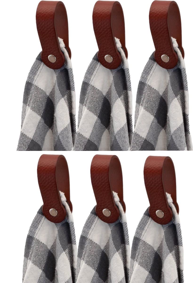 Brute Strength - Magnetic Towel Holder Leather - Cognac 6 pcs - for Kitchen, Bathroom, Bath, Hook