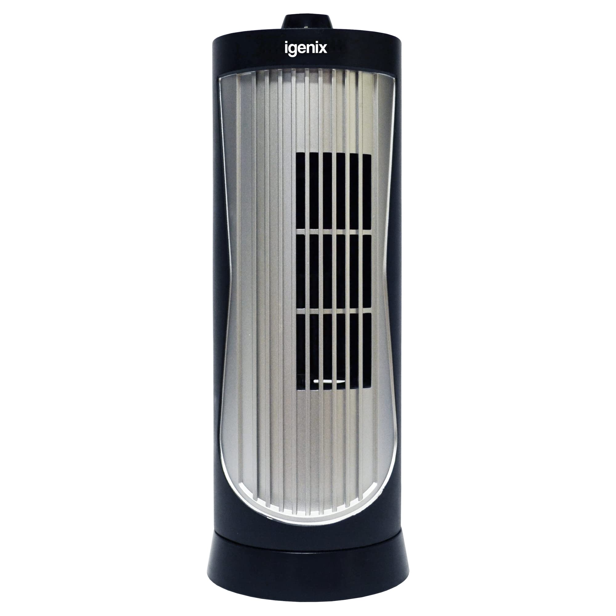 Igenix DF0020 12" Mini Tower Fan – Compact Oscillating Desk Fan with 2 Speed Settings, Quiet Operation, Easy-Carry Handle, Ideal for Home, Office, Bedside & Desktop Use – Black/Silver
