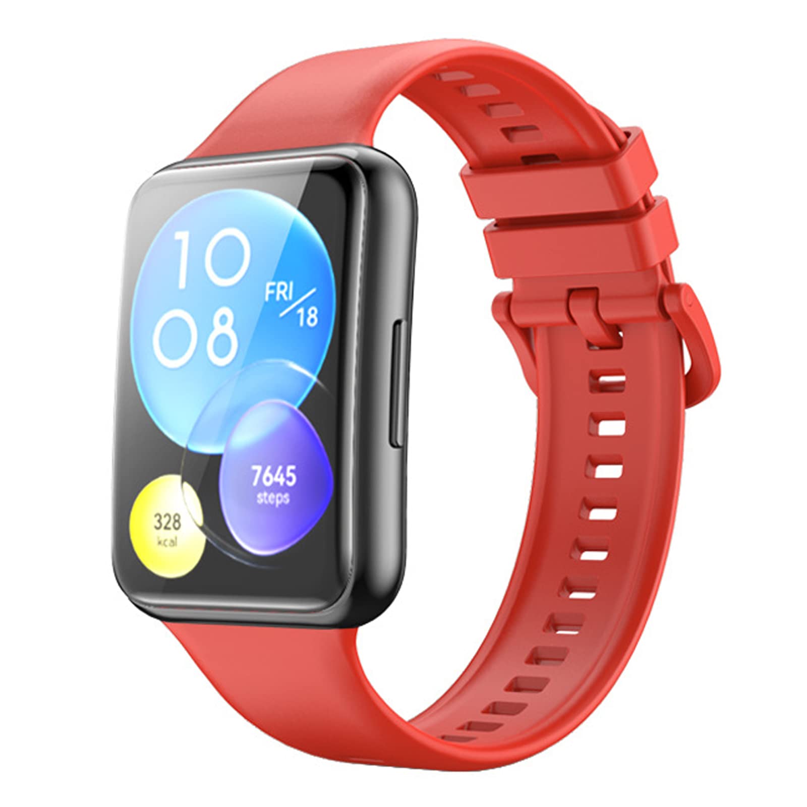 Miimall Silicone Strap Compatible with Huawei Watch Fit 2, Soft Sport Band Breathable Ultra-light Waterproof Durable Adjustable Replacement Wristband for Huawei Watch Fit 2-Red