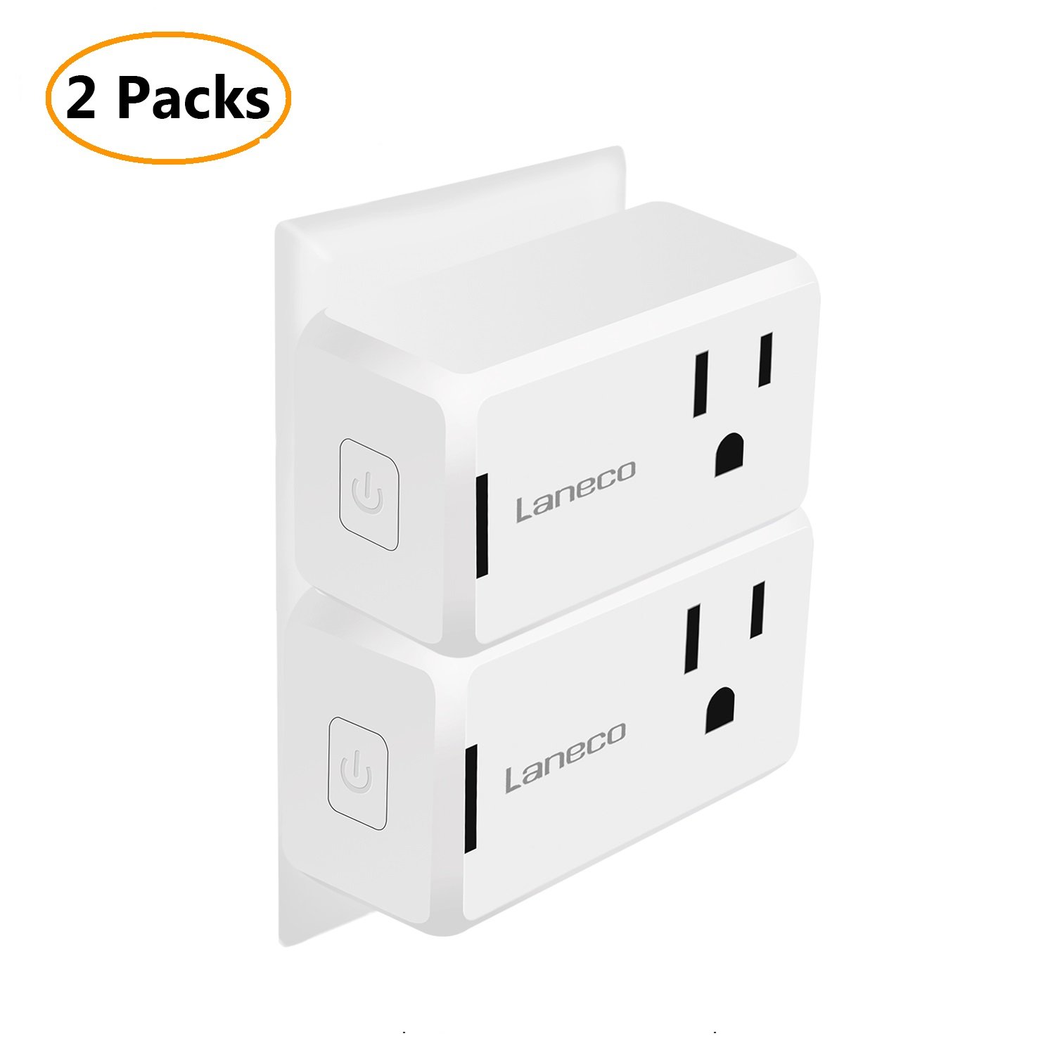 WiFi Smart Plug (2 Pack), Laneco Mini Wireless smart socket Outlet with Timing Function, Control Your Devices from Anywhere Via Free APP, Compatible with Alexa & Google Home, No Hub Required