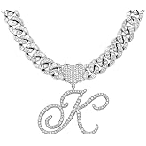 BLBLJERY Initial Necklaces Silver Cuban Link Chain for Women Iced Out Chain with Heart Letter Pendants Custom Chain Name Necklace Hip Hop Jewelry Gift
