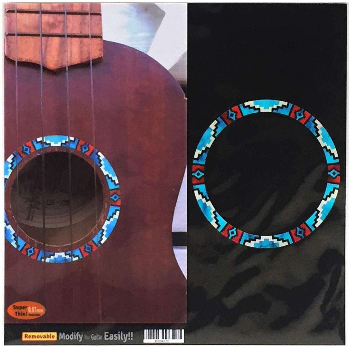 Inlaystickers Sticker for Soprano Ukuleles - Soundhole Rosette/Purfling - Native American Pattern - Turquoise