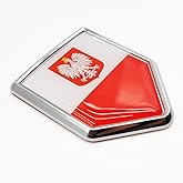 Overdecor Poland State Ensign Flag Decal Stickers Car Emblem Polish Eagle Car Accessories Decorations Chrome Shield Flag Sticker Decals for Cars Truck Vehicles, 2 Pack