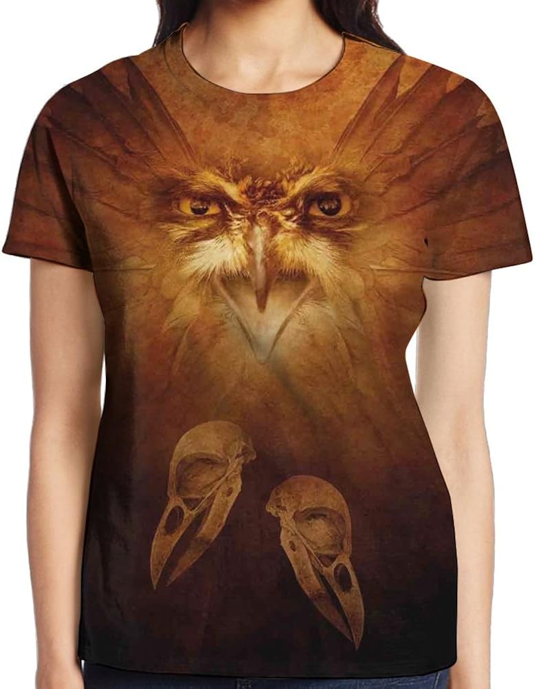 WuLion Hawk Eagle Face and Claws with Feather Wings in Fire Like Background Art Print Women's 3D Print T Shirt White