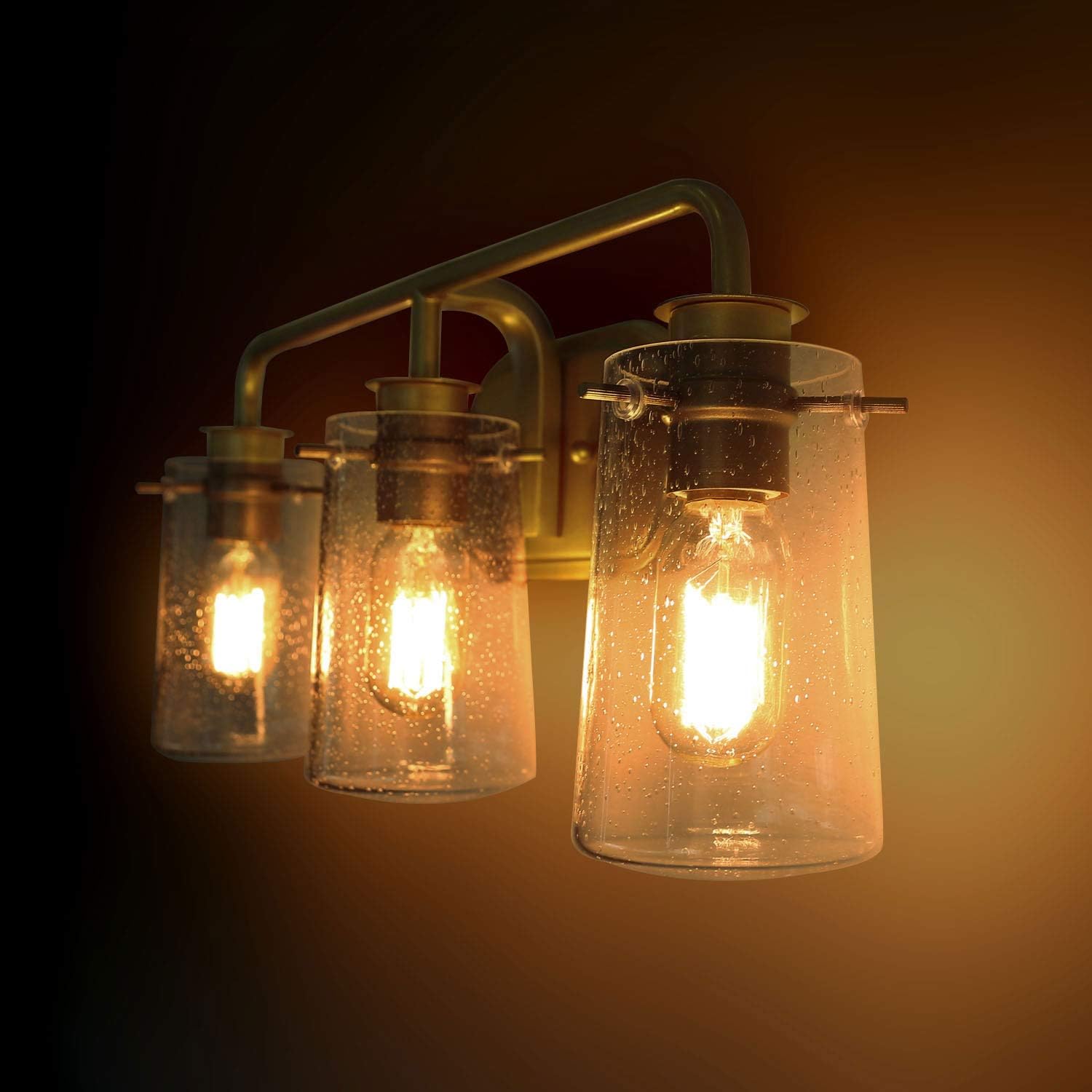 KSANA Gold Vanity Light 3 Modern Bathroom Fixture with Seeded Glass Shade - - 