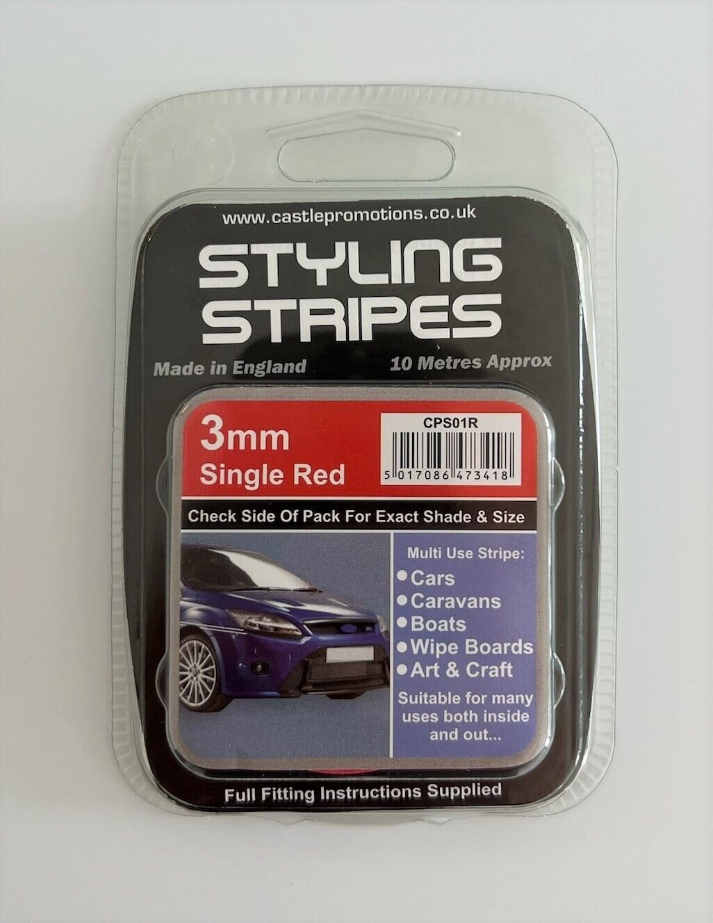 Pin Stripe 3mm x 10mtr Self Adhesive Car Pin Stripe Black - White - Red - Gold - Silver Coach Tape Styling Stripe (Red)