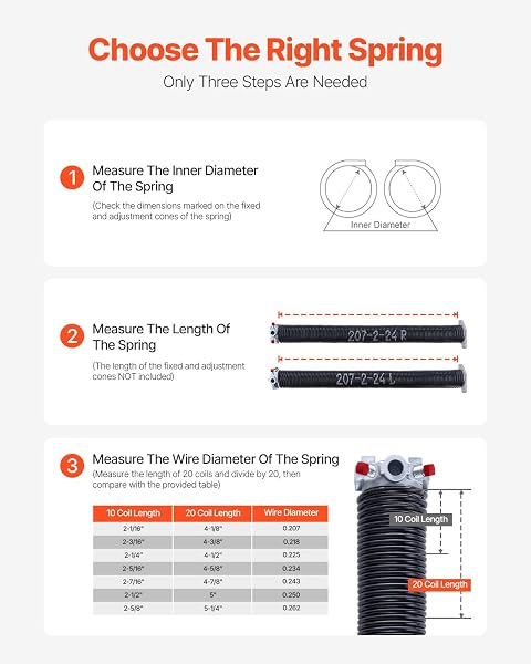 VEVOR GARAGE DOOR TORSION SPRINGS, PAIR OF 0.207 X 2 X 24 IN, 16000 CYCLES, ELECTROPHORESIS BLACK COATED FOR REPLACEMENT, GARAGE DOOR SPRINGS WITH NON-SLIP WINDING BARS, GLOVES AND MOUNTING WRENCH