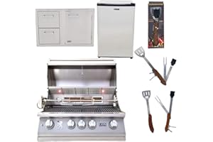Lion Premium Grills 32-Inch Natural Gas Grill L75000 with Lion Door and Drawer Combo with Towel Rack and Lion Refrigerator Package Deal with 5 in 1 BBQ Tool Set