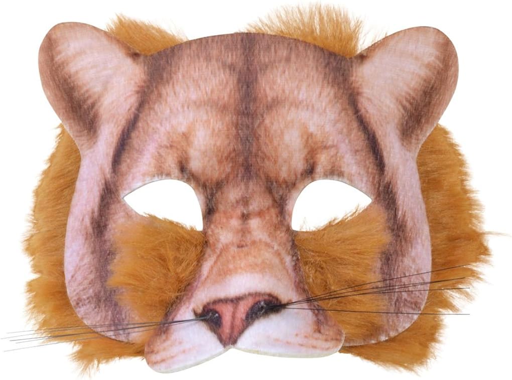 Brown Plastic & Card Lion Face Mask with Realistic Fur (1 pc) - Perfect for Cosplay Theatrical Performances, & Themed Parties Halloween