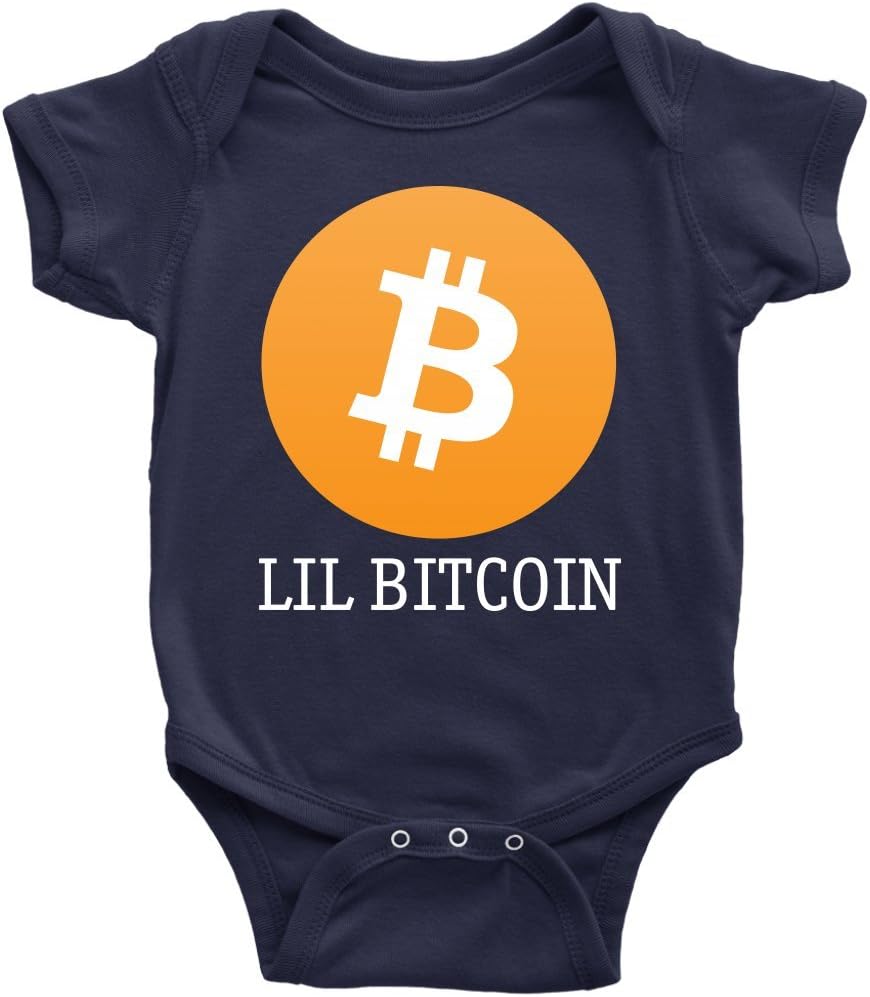 Lil Bitcoin BTC Cryptocurrency Onesie (Navy, 6M)