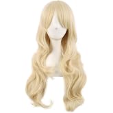 MapofBeauty 28 Inch Charming Long Curly Full Hair Wig, Mixed Blonde | 70 cm Women Wig, Synthetic, Side Bangs