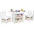 Vilaxing Kids Table and Chair Set (2 Chairs Included), Wooden Toddler Table and Chairs Set with 6 Storage Bins Boxes, Children's Furniture, Water Resistant, Easy to Clean, Gift for Boy & Girl, White