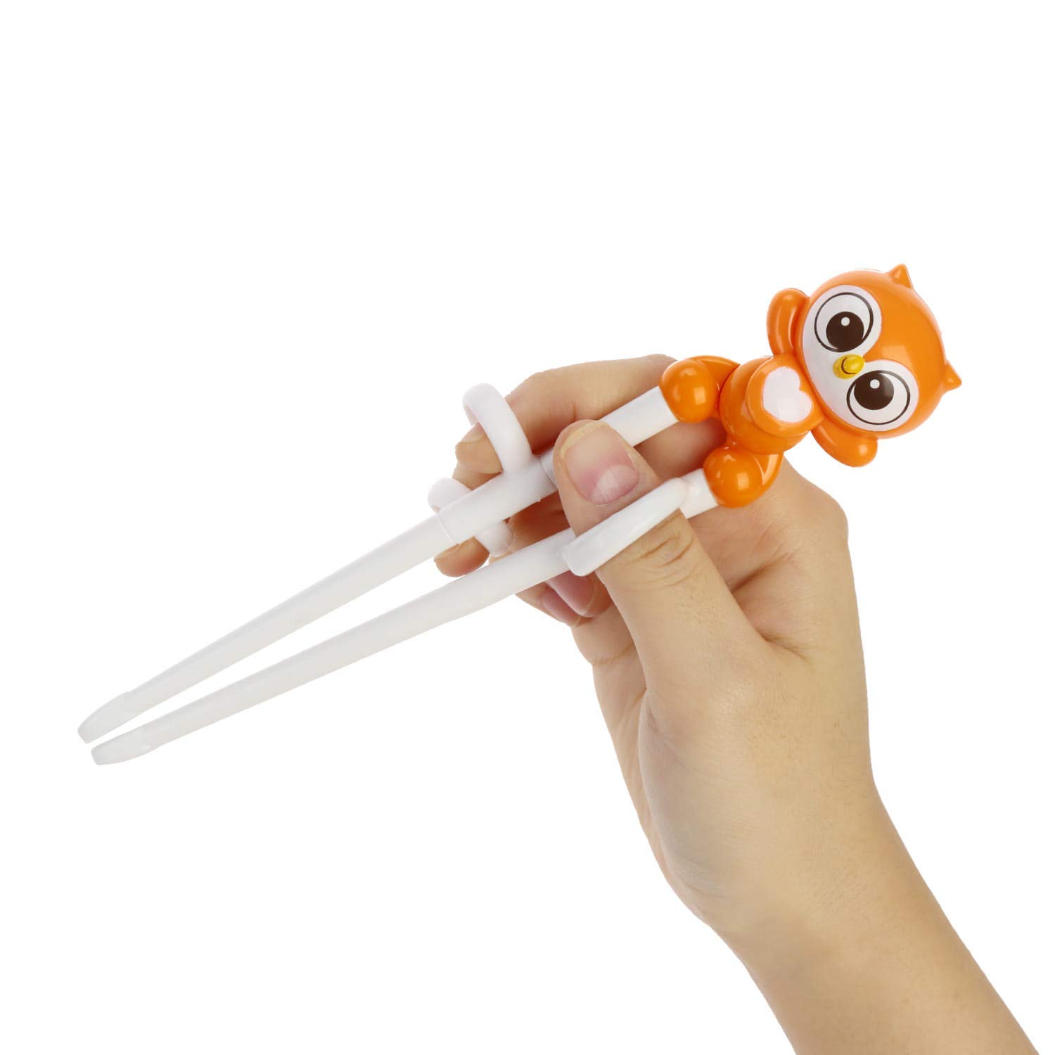 Edison Friends Chopsticks Owl - Baby's First Step Training Set - Right Handed - Made in Korea - Orange
