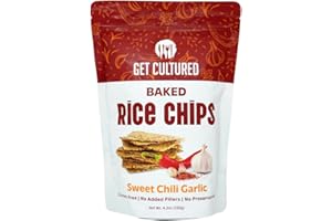 GET CULTURED BOX Get Cultured Sweet Chili Garlic Baked Rice Chips, Crispy and Crunchy Rice Chip Snack – Gluten & Dairy Free, No Preservatives – Healthy Snack Pack for Adults and Kids | 4.2 Oz Resealable Bag (1Pack)