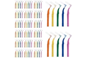 100 Pcs L-Shaped Interdental Brushes Set, 5 Different Sizes, Soft Bristles, Angled Head and Non-Slip Handle, Ideal for Braces