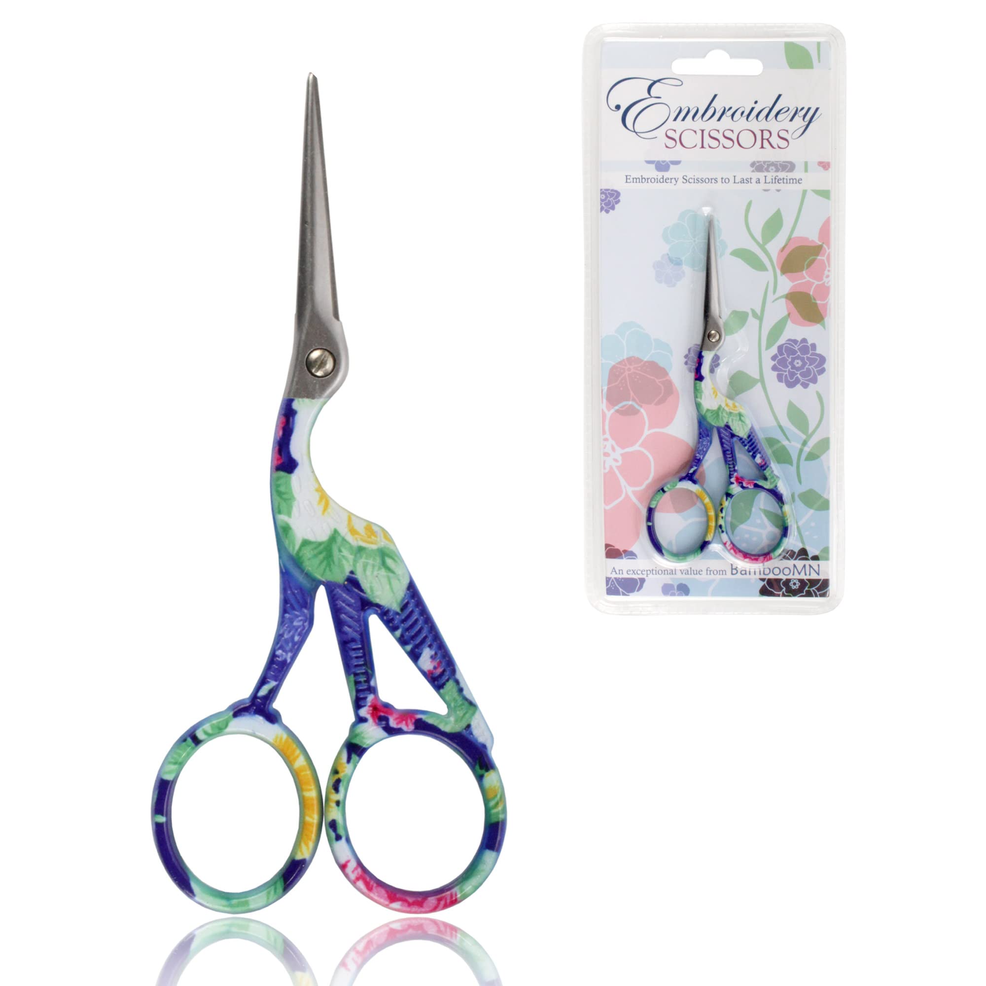 Stork Bird Pointed Tip Embroidery Craft Stainless Steel Crane Scissors - Blue - 1 Pair