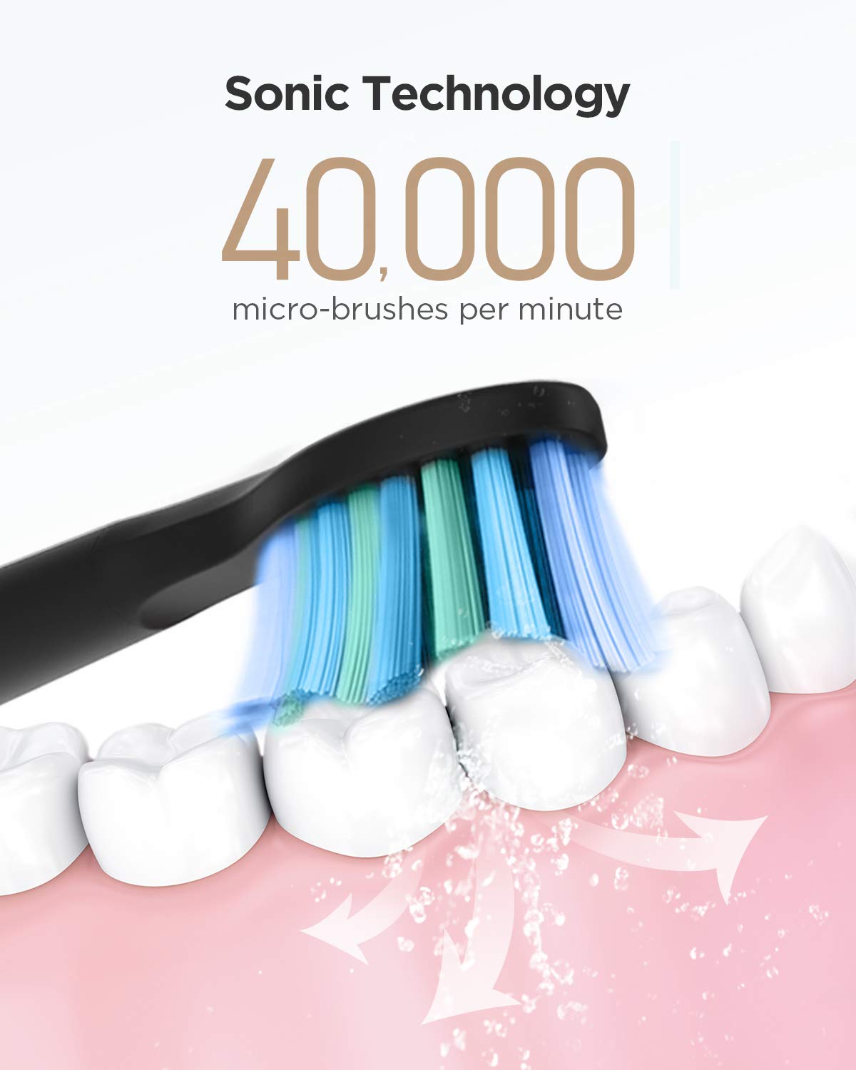 Fairywill Electric Toothbrush Powerful Sonic Cleaning - ADA Accepted Rechargeable Toothbrush with Timer, 5 Modes, 4 Brush Heads, 4 Hr Charge Last 30 Days Whitening Toothbrush for Adults and Kids Black: Beauty