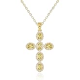 MUSEQVE Peridot Green Cross Pendant Necklace for Women 14K Gold Plated CZ Halo Gemstone Emerald Cross Pendant Necklace Elegant Christian Jewelry [CXN-EM]