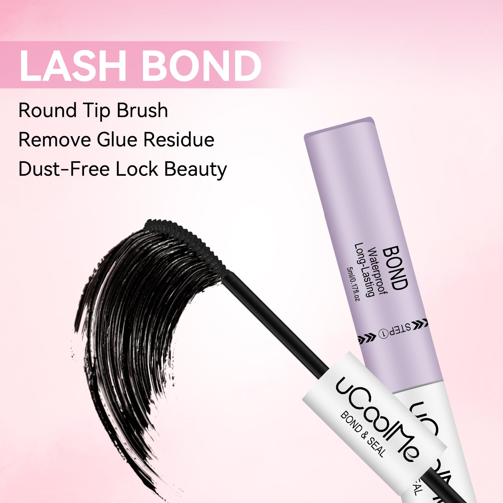 Lash Bond and Seal uCoolMe Waterproof for Lash Clusters 144Hours Super Hold Long-Lasting Non-Irritating Eyelash Glue for DIY at Home(Black Bond,10ML)