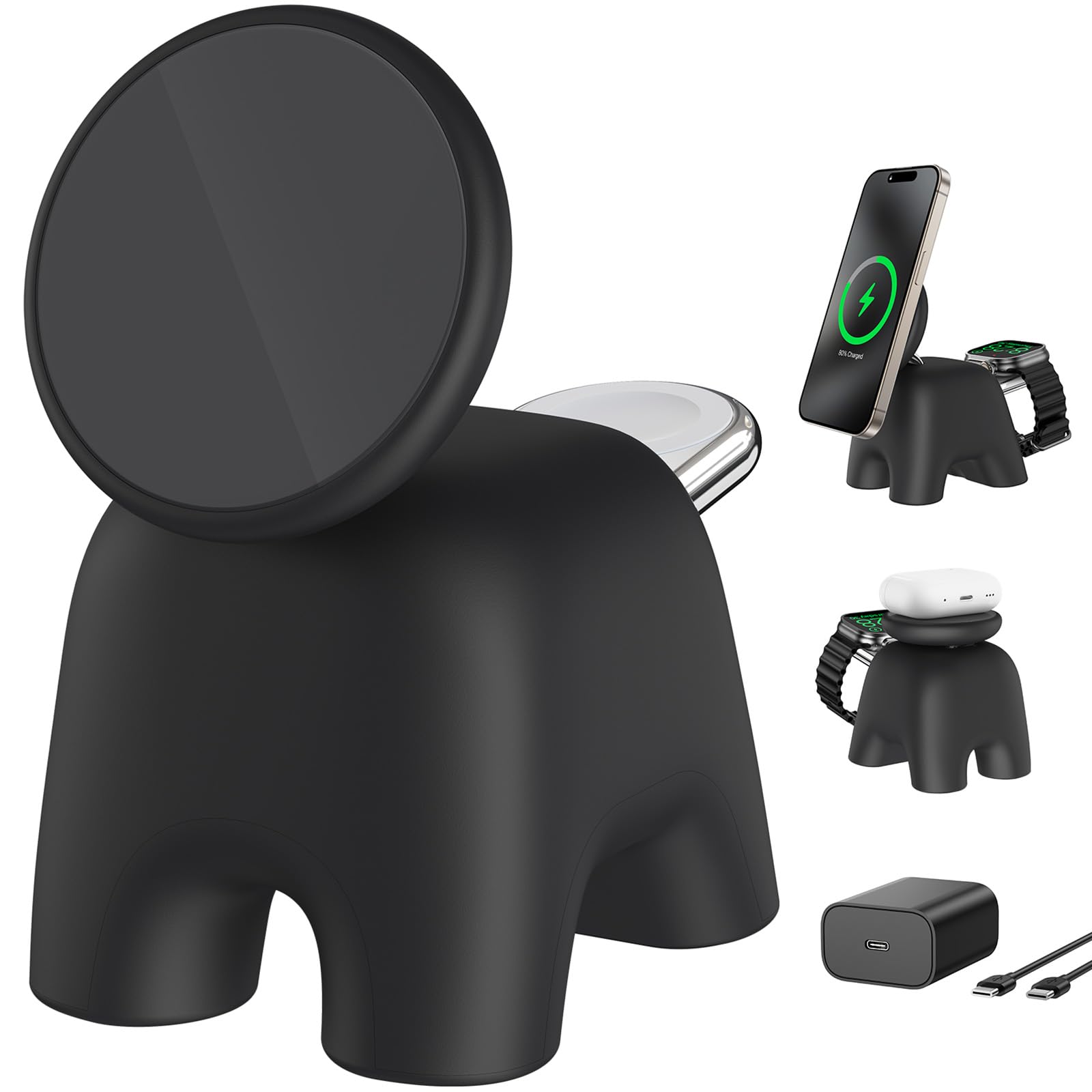 Photo 1 of 2025 Magnetic Wireless Charging Station, 15W Ultra-Fast Charger Stand for iPhone 17 16 15 14 13 12 Pro Max, 5W for Apple Watch&Airpods, 2-in-1 Foldable Charger for Home/Office/Travel(With 30W Adapter)