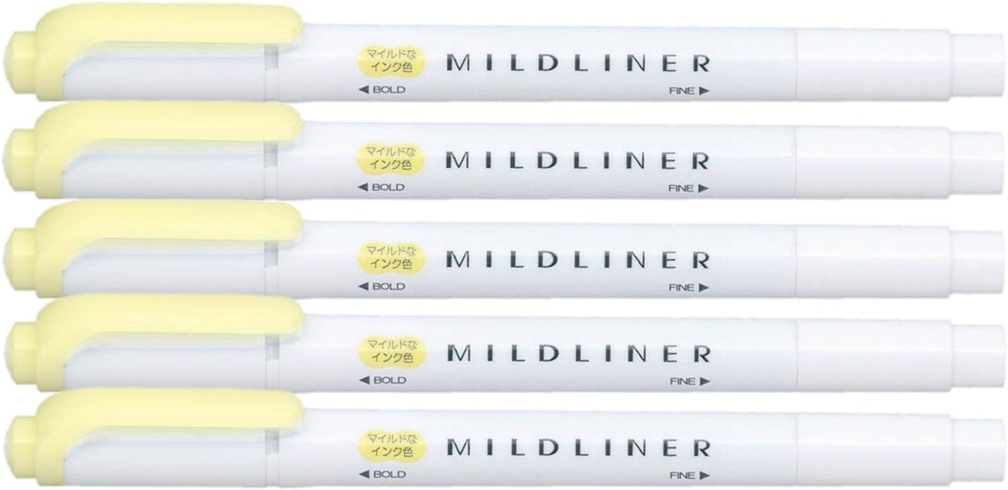 ZEBRA MILDLINER Highlighter pen markers x5 (Mild Yellow)