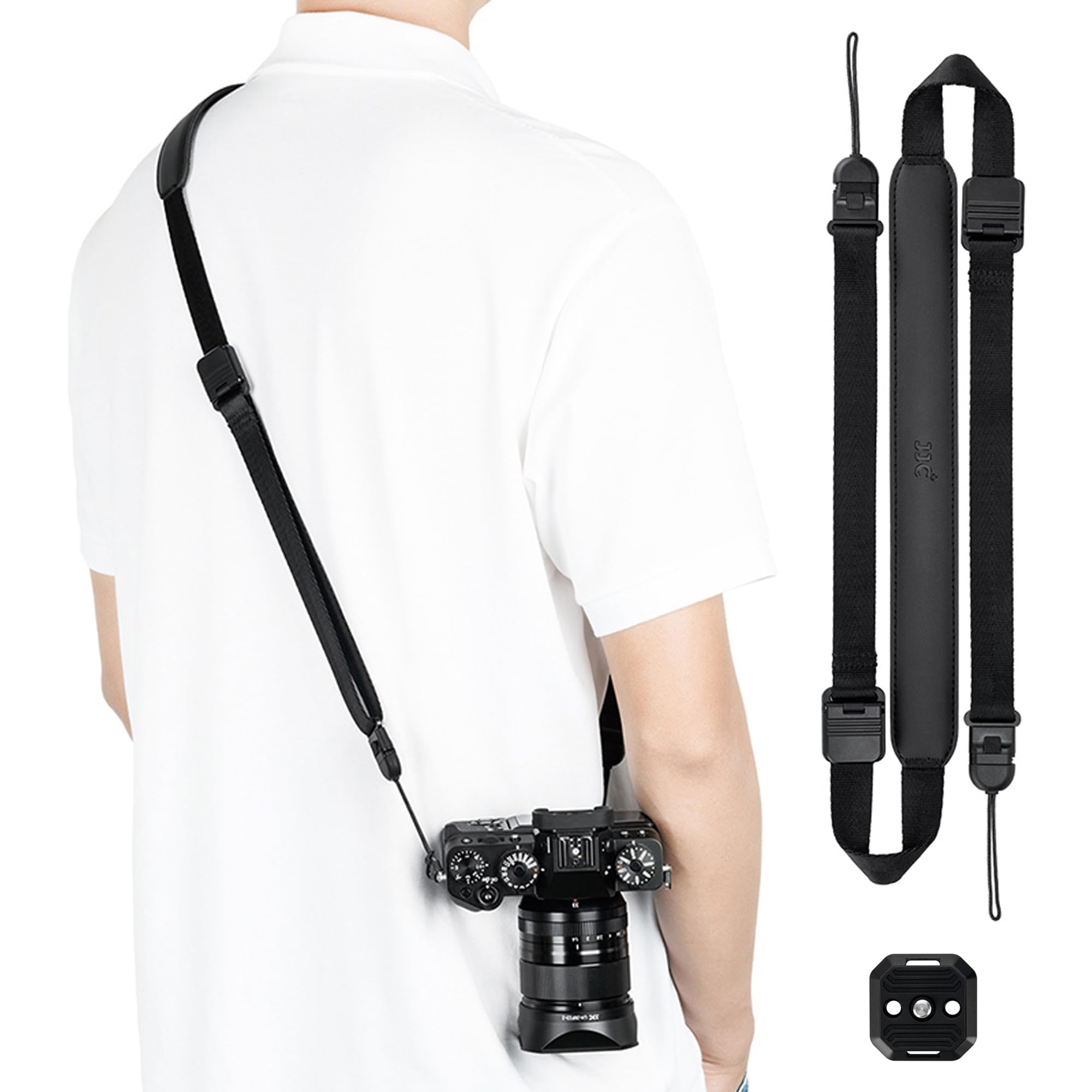 JJC Camera Shoulder Strap Quick Release Sling Strap for Canon Sony Nikon Fuji Mirrorless Cameras, Adjustable Camera Neck Belt Cross Body Strap with Quick Release Plate, Load Capacity 198lbs (BLACK)