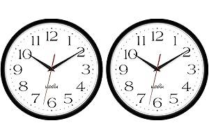 HIPPIH 2 Pack Silent Wall Clock, 10 Inch Non Ticking Quiet Digital Sweep Decorative Battery Operated Wall Clocks for Living Room Bedroom Kitchen School Office Decor, Black