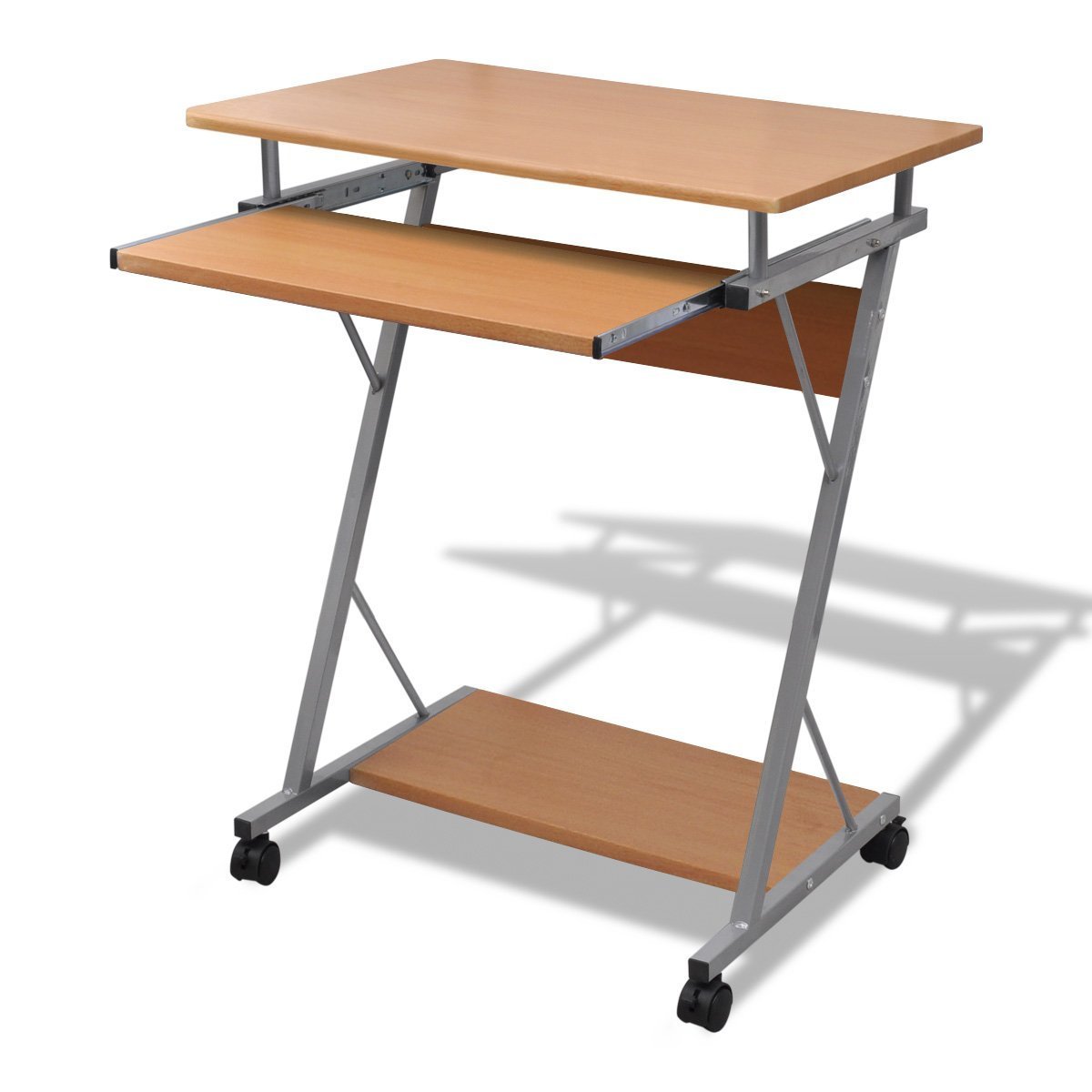 LHS OFFICE Beech & Black Computer PC Desk Table Trolley with