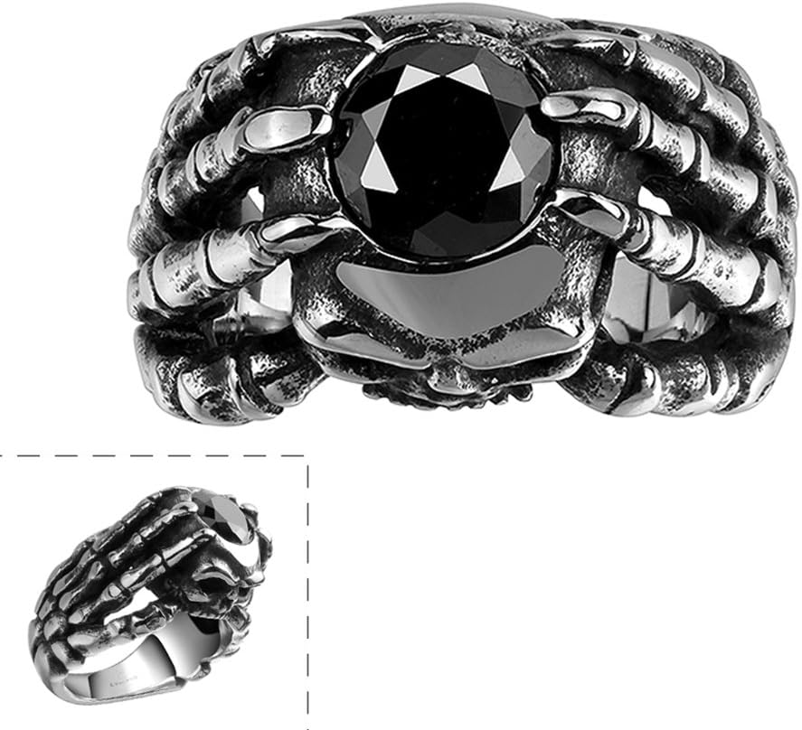 Focus Jewel Men's Punk Rock Style Sharp Eagle Claw Black Resin Stone with Frontal Skull Head Gothic Ring
