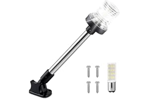 Obcursco Boat Stern Lights, IP67 Waterproof Fold-Down White LED Anchor Light for Marine, Pontoon, Fishing, Bass, and Jon Boat