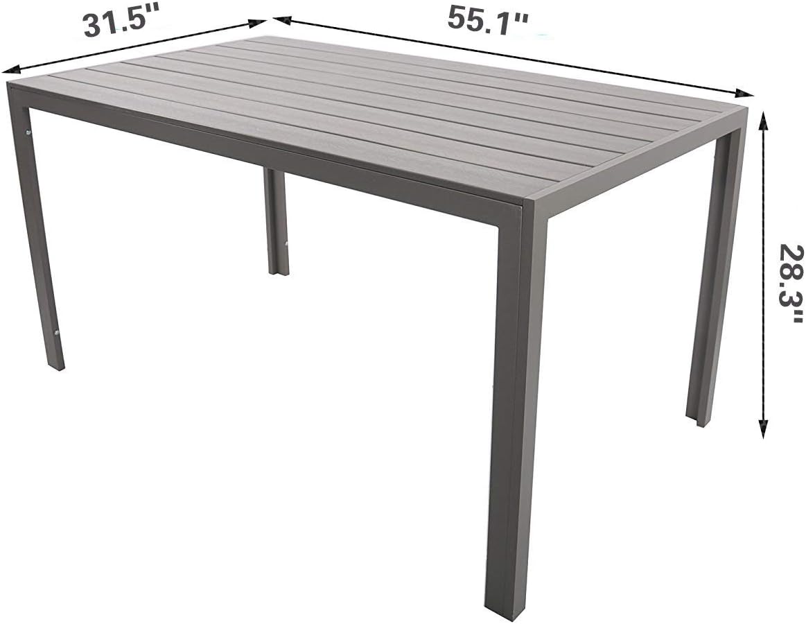 Patio Dining Table Outdoor Aluminum Rectangle Table,All Weather Resistant,Size 55.1”L X 31.5”W X 28.3”H,Gray: Kitchen & Dining