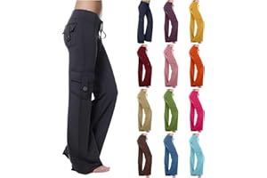 APIVOE Wide Leg Yoga Pants for Women High Waisted Cargo Bootcut Yoga Pants with Pockets Summer Plus Size Flare Workout Pants