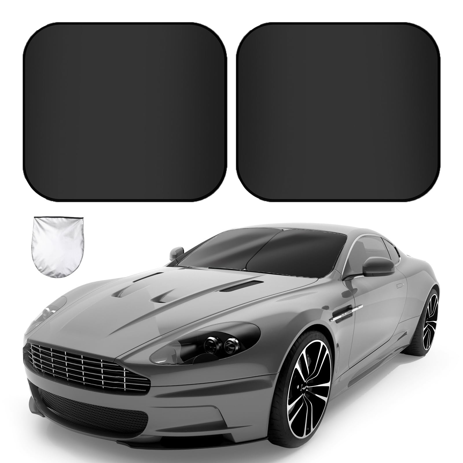 Photo 1 of DaisyInner Car Windshield Sunshades 2 Pcs Universal Fit Foldable Front Window Shield Car Interior Accessories for UV Protection Windshield Heat Insulation Protection 27.56" x 31.5"(Black)