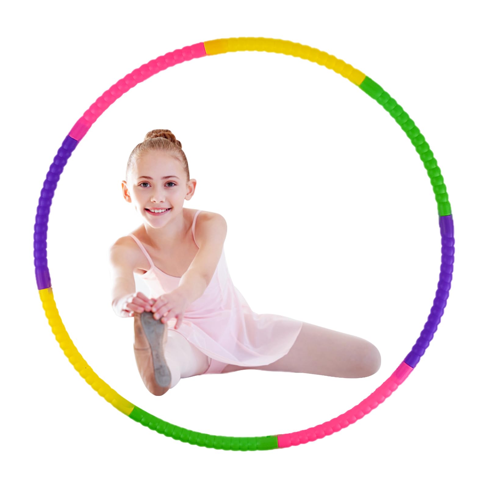 AolKee Hula Fitness Hoop for Kids - Plastic Collapsible and Detachable Tubes, Multicolored Ring for Boys & Girls, Gymnastics, Dance, and Fitness Activities