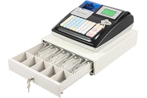 SABUIDDS Cash Register for Small Businesses with Drawer, 3 Interfaces Offline Cash Register w/Cash Detection Light, Programmable Data Management (Includes 1 Roll of Printer Paper)