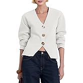 Daacee Cropped Cardigan Sweaters for Women V Neck Long Sleeve Gold Button Down Knit Cardigans Tops Outwear