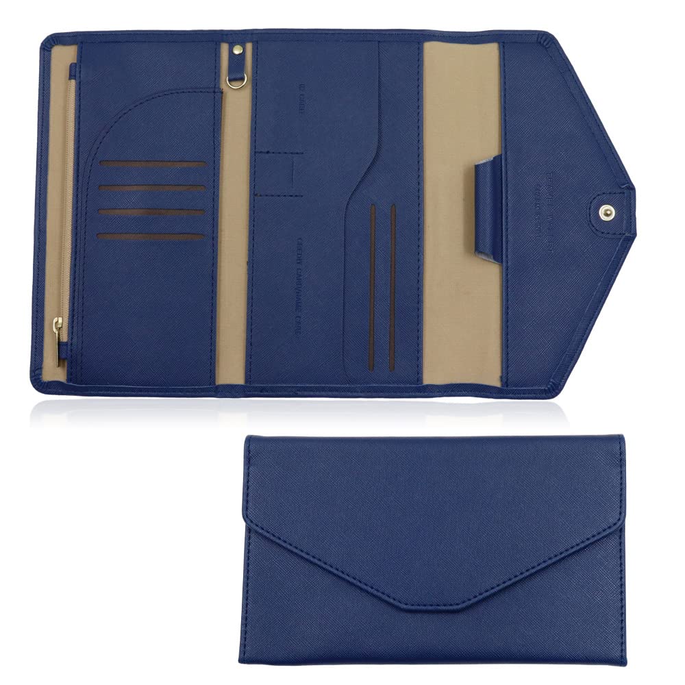Haohai RFID Blocking Multifunction Travel Wallet for Passport Credit Card, Dark Blue