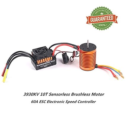 Crazepony-UK 3930KV 10T Sensorless Brushless Motor 4 Poles and 60A ESC Electronic Speed Controller Waterproof for 1/10 RC Car