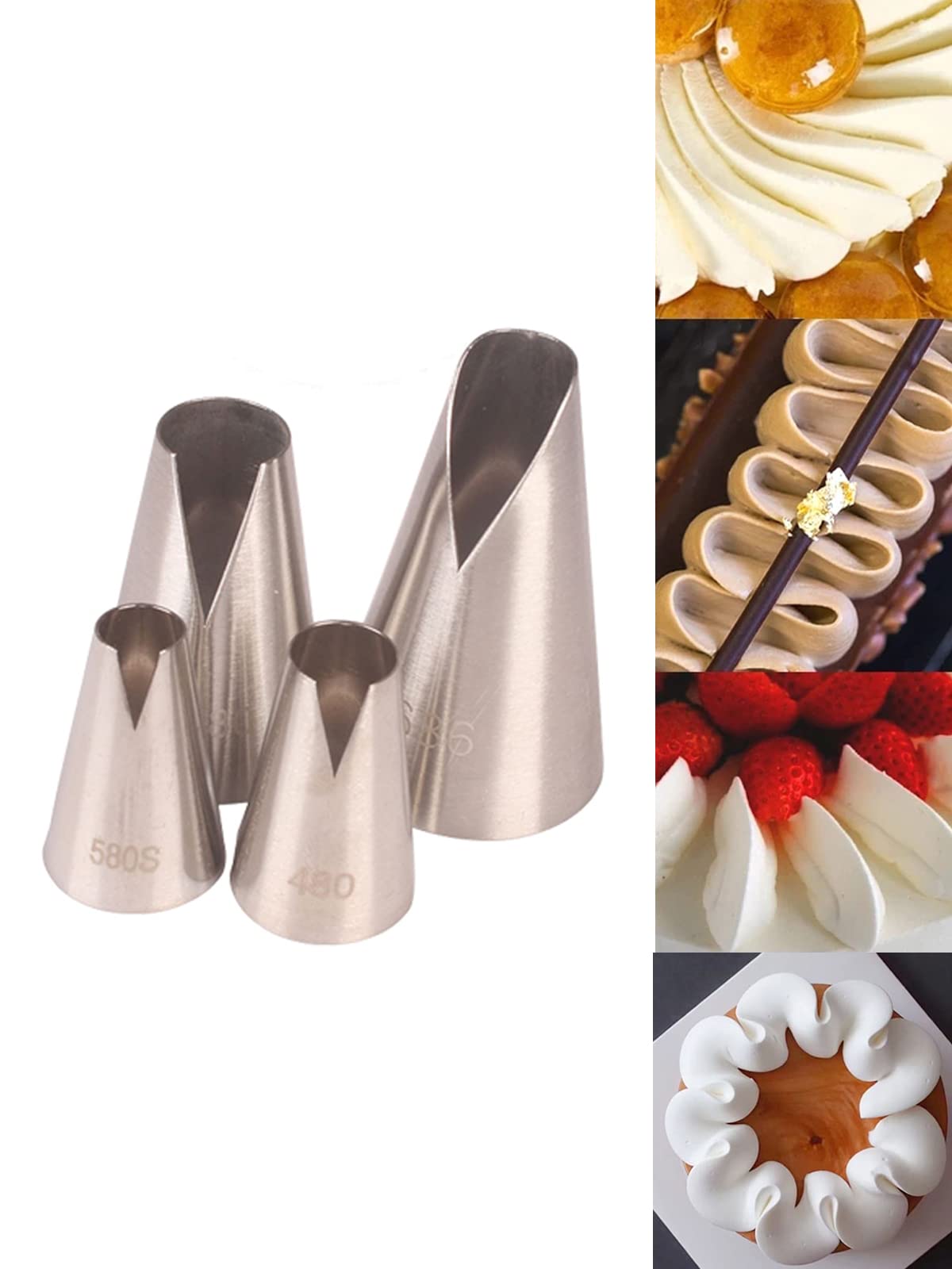 St. Honore Piping Nozzles,V-Shape Wave Piping Tips 4 Pcs,Cake Decorating Nozzles Set for Piping Cupcakes Cakes Cookies