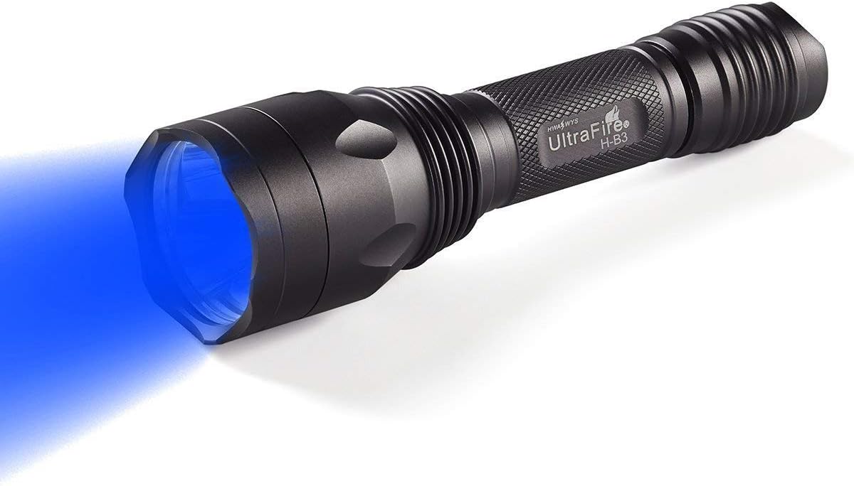 LED Torch Blue Light Tactical Torch H-B3,283 Lumens Hunting Torch,470 nm Wavelength,Professional Blue LED Powerful Torch Waterproof Bright Flashlight