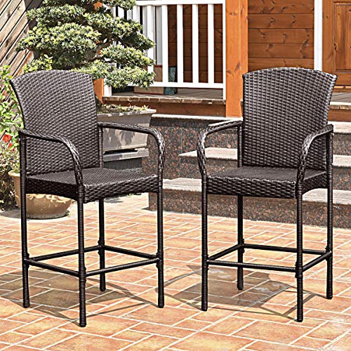 COSTWAY Rattan Wicker Bar Stool, Outdoor Backyard Chair Patio Furniture