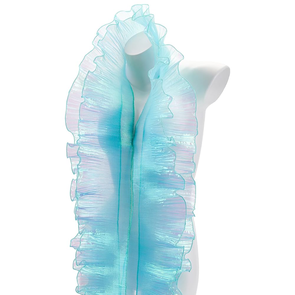AHANDMAKER 11 Yards Organza Ruffled Fabric Ruffle Retro Organza Fabric Trim Edge Gather Ruffle Trim for Applique Sewing Craft Dress Bag Costume Decor (Cyan)
