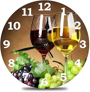 Grape and Wine Wall Clock Silent Round Wall Clock Non Ticking Battery Operated Creative Decorative Desk Clock for Living Room Bedroom Office Kitchen Home Decor.10in.Idea for Christmas
