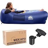 WEKAPO Inflatable Couch with Pump - Easiest Setup, Crazy Comfy &amp; Ultralight | Blow up Lounger Chair Perfect for Hiking, Camping, Beach, Festivals - Lightweight Air Sofa for Relaxing Anywhere (Navy)