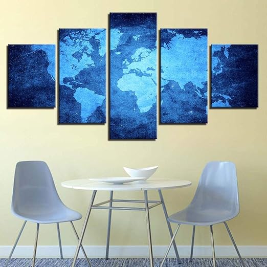 Mapa Del Mundo 5 Piezas Lienzo Pintura 3d Moda Pintura Familia