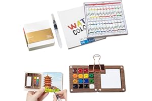AULCTR Mini Watercolor Travel Set, 2026 New Mini Watercolor Paint Set Wooden Paint Palette Travel Kit with Colours, Portable Watercolour Palette with Clip for Drawing Gift Art Party Favors (15 Grids)